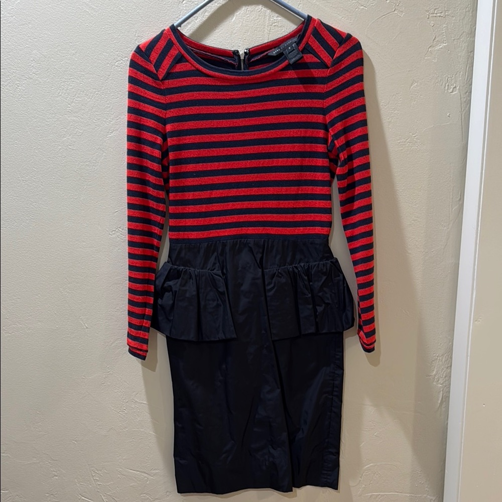 Marc Jacob’s Red and Navy Striped Dress with Ruffle Detail